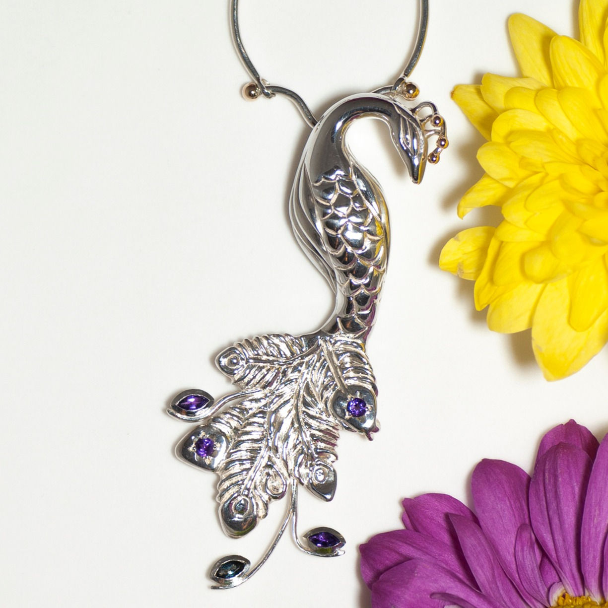 Peacock Elegance Pendant with Gold