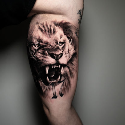 Realistischer löwe, realistische tattoos, st gallen, arbon, dado Artist collective, realistic tattoo