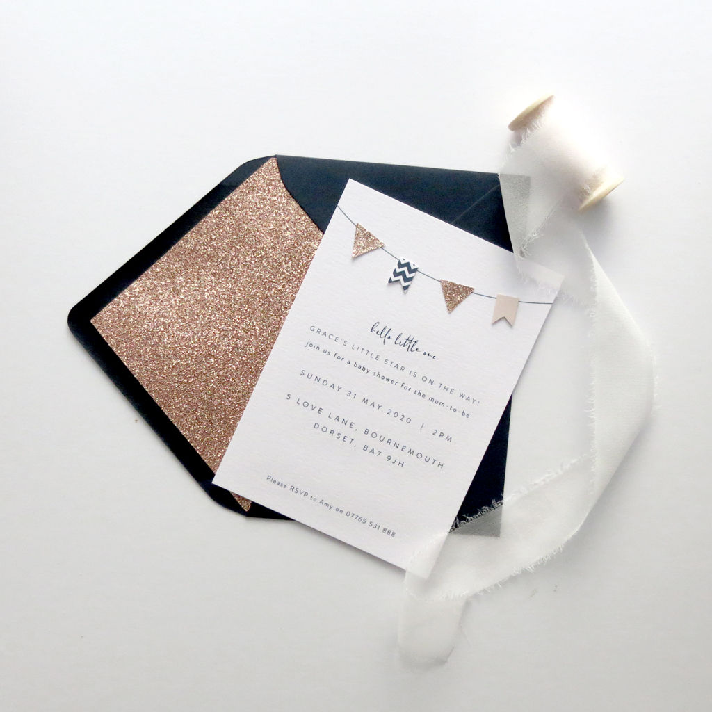 Pink Bunting Baby Shower Invitations