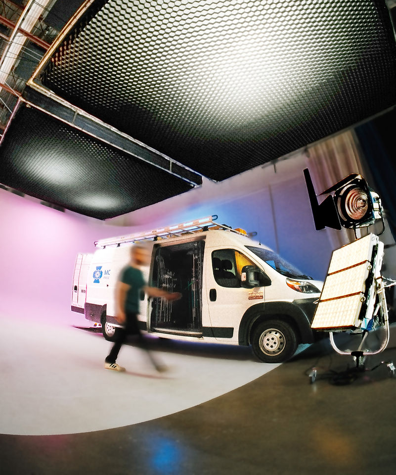 Modern Lighting Production Van in Studio with Lights