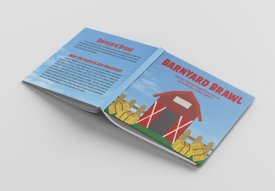 Barnyard Brawl open children's book with barn illustration