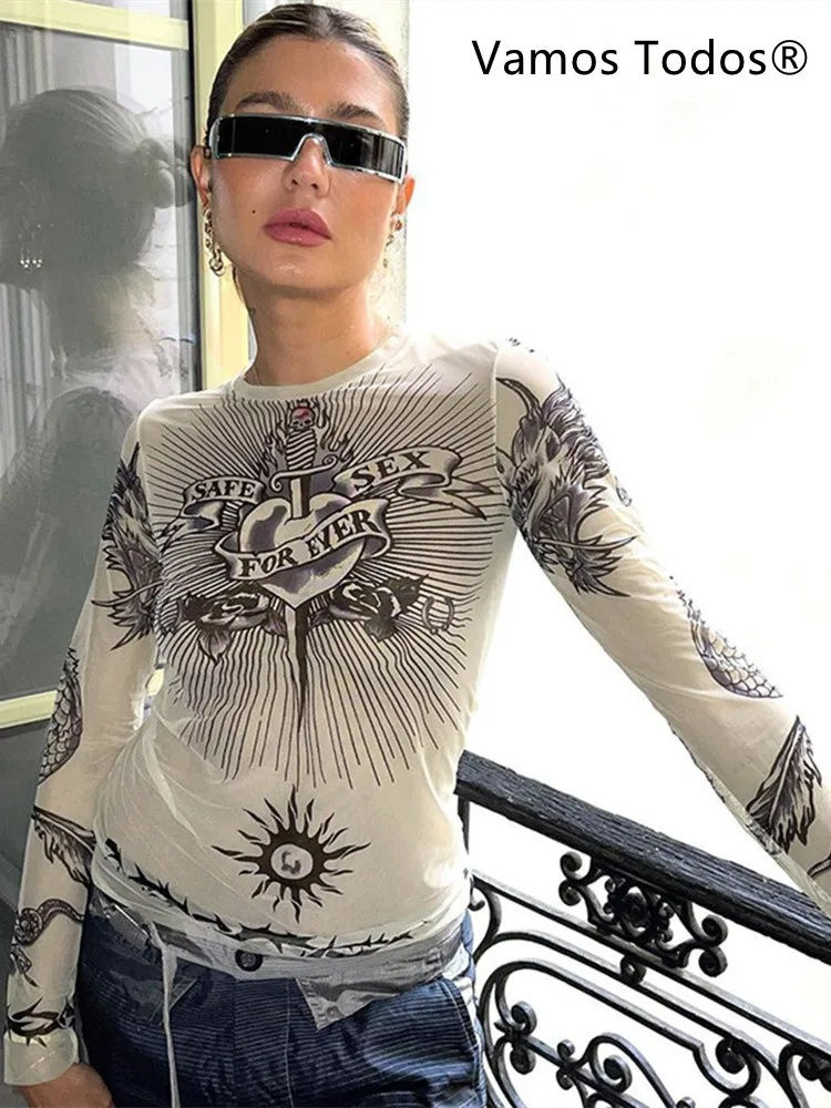 Blusa Mesh Gothic Print