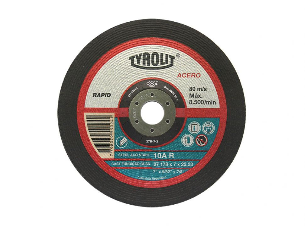 TYROLIT DISCOS ABRASIVOS | RAPID P/DESBASTE - ACEROS DE BAJA Y MEDIA ALEACION