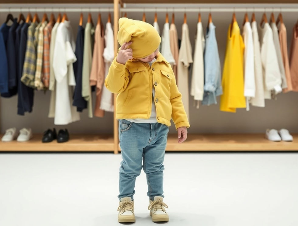 Eye-level view of a child choosing clothes from a rack