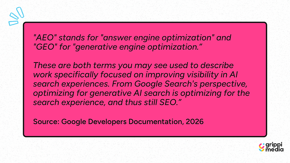 Google's stance on AEO and GEO vs. SEO.
