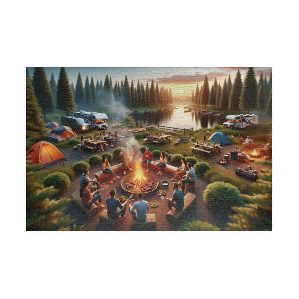 1000+Piece Jigsaw Puzzle Camping Series Lake Cooking at Sunset