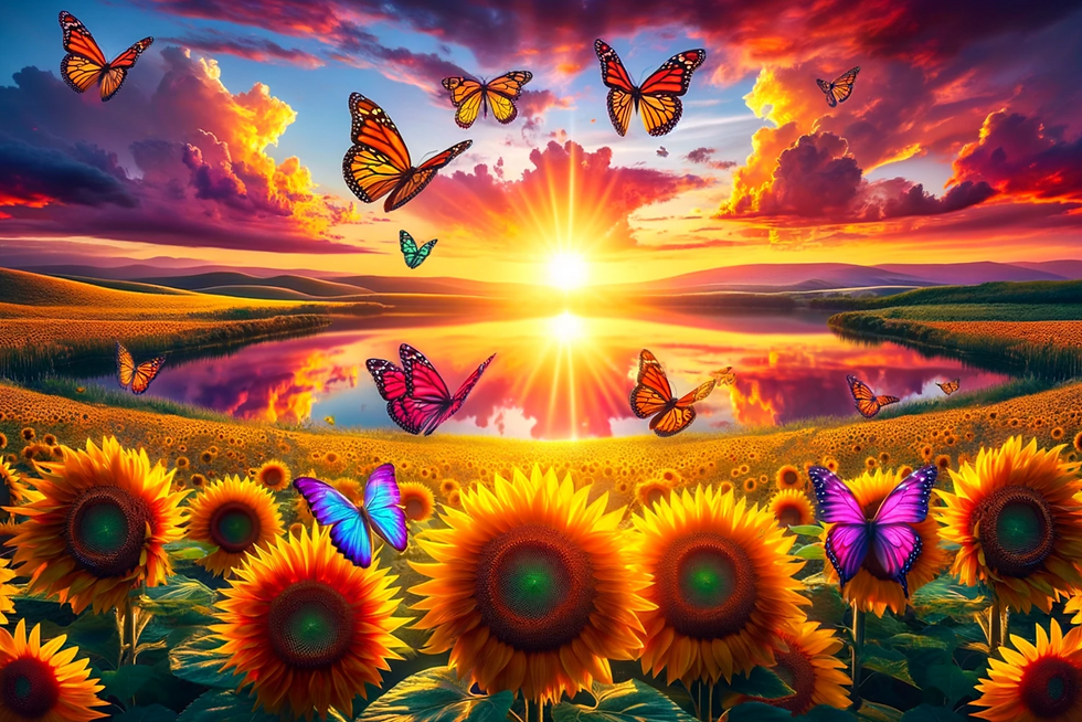 Thumbnail: 1000+Piece Jigsaw Puzzle Sunflower Series Butterflies on Lake Sunset
