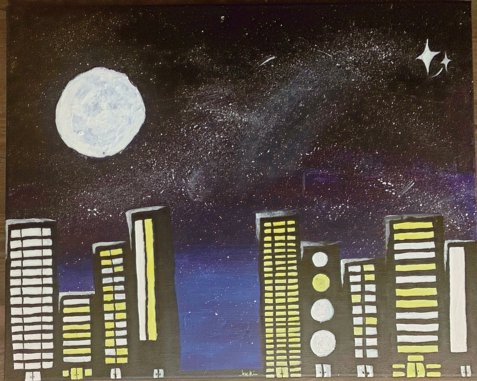 City Moon Scape Star Spray custom canvas hand painted painting