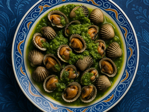 Kerang Sambal Hijau dengan Sayur Laut Acar