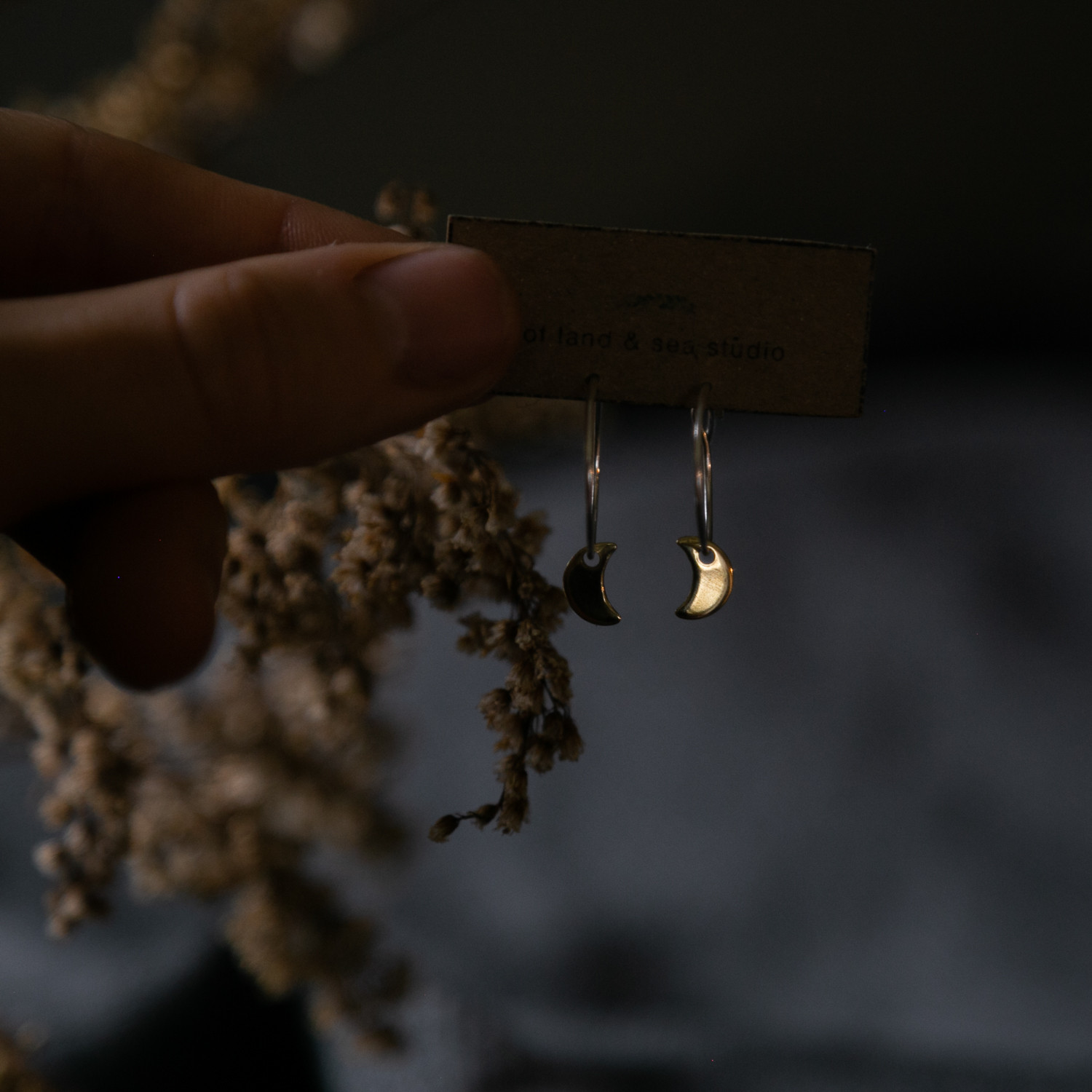 Brass Crescent Moon Hoops
