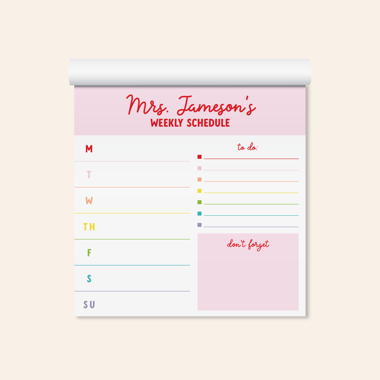 Rainbow Planner Notepad • School & Teacher Notepad