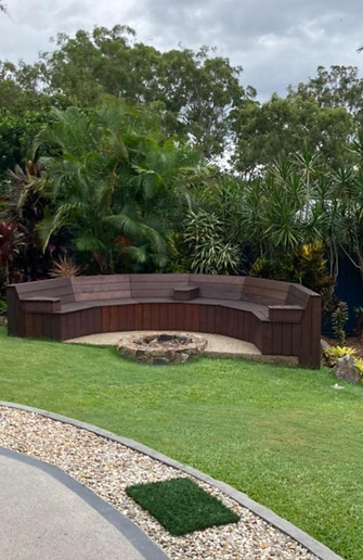 curved bench seat in merbau decking