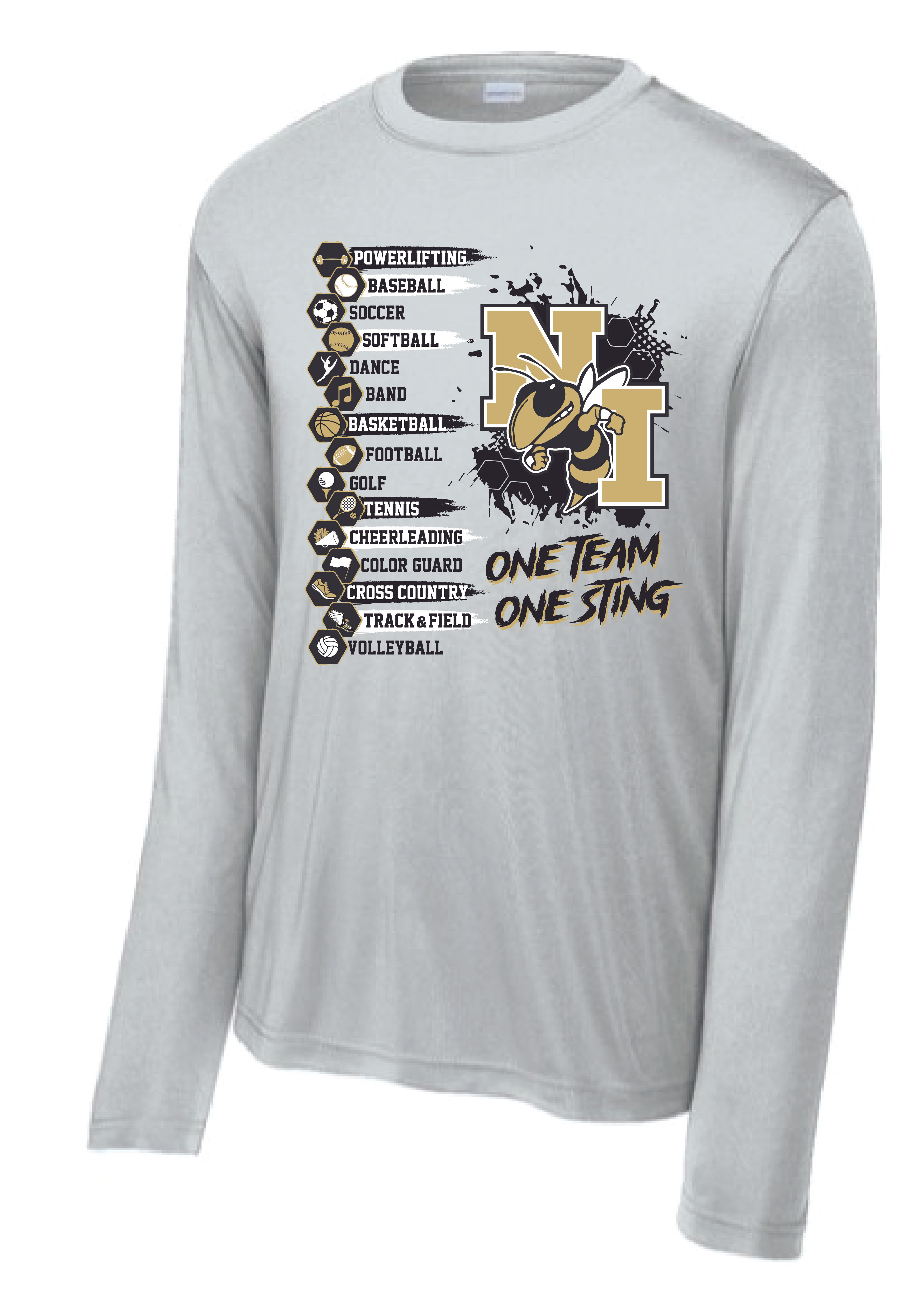 NISH Athletics Silver Long Sleeve Dryfit Sport Tek Shirts