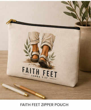 Gifts — a canvas Faith Feet zipper pouch