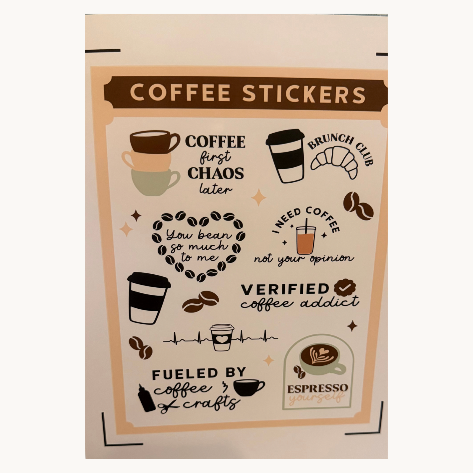 Home and lifestyle — a sheet of coffee-themed vinyl stickers