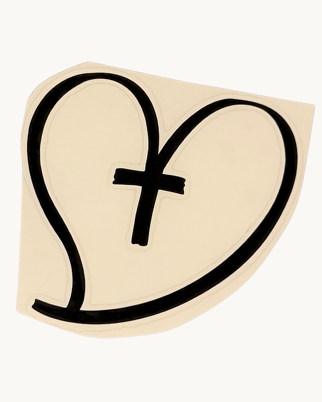 Heart and cross vinyl decal drawn as a single continuous outline