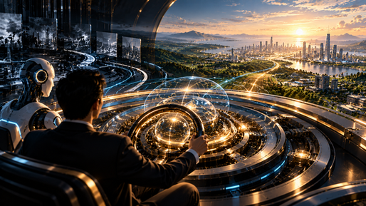 Humans steering AI for a more sustainable future.