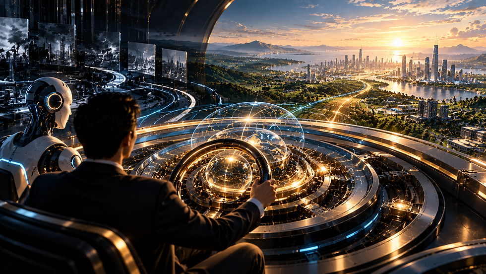 Humans steering AI for a more sustainable future.