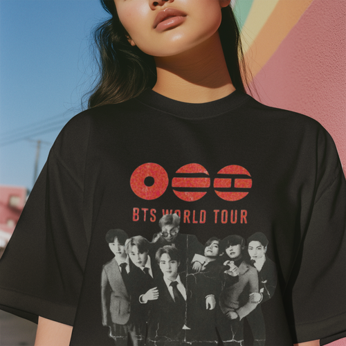 Camiseta Preta Algodão World Tour BTS | Pepino Sublime