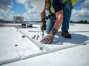 Commercial flat roof inspection by maintenance team