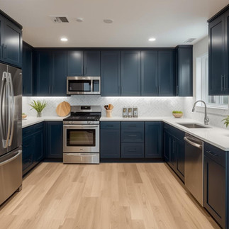 Modern kitchen remodel in Orlando with white cabinets, quartz countertops, and stainless appliances by Royal Lyon Construction