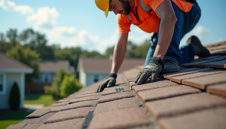 Eye-level view of a residential roof being inspected by a roofing contractor in Central Florida