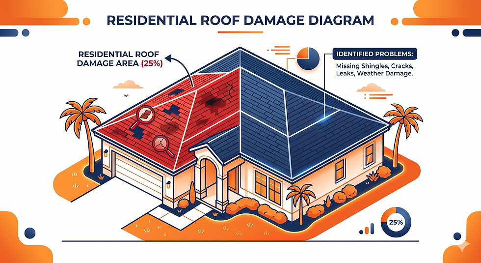 Florida 25 percent roof rule diagram — how roof damage area is calculated for Orlando homeowners