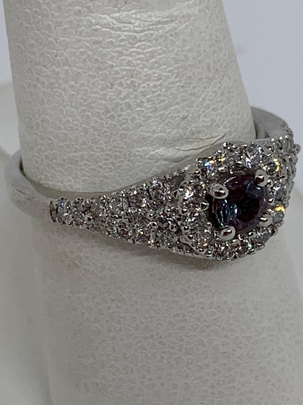 14k White Gold Chatham Alexandrite and Halo Diamond Ring ...