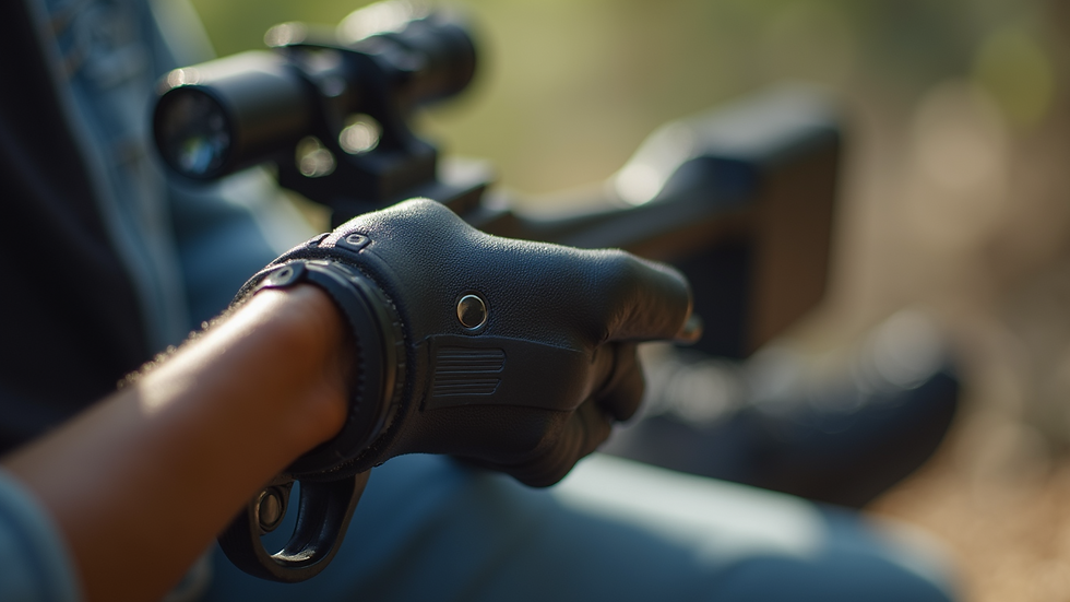 Close-up view of the Atlas Handle with a miniature attached, showcasing its ergonomic design and adjustable grip
