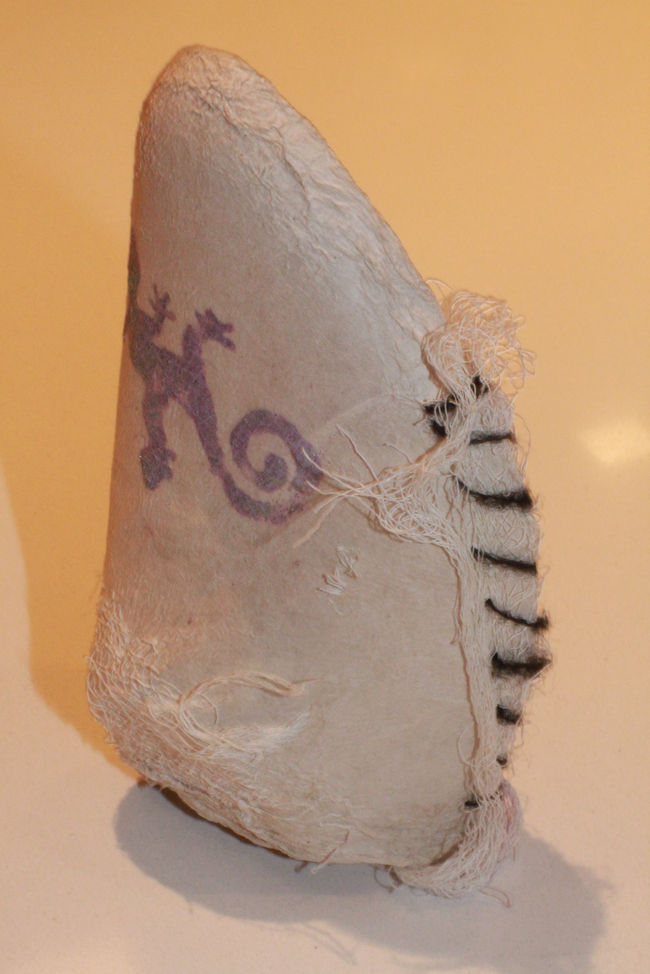 Top Shoe, Handmade paper, cotton, yarn, glitter, cheese cloth, 2009