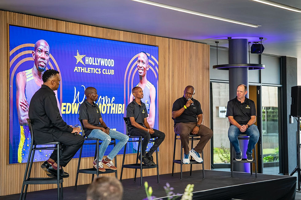 With Hollywoodbets ambassador Robert Marawa as the Master of Ceremonies, Shandu and club chairperson Greg Glossop reiterated that there is no pressure on Dijana and Mothibi to win Comrades. Photo Credit: Hollywood AC.