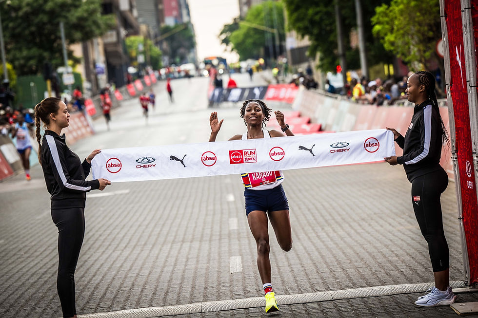 Mailula wins her very first Absa RUN YOUR CITY SERIES race. Photo Credit: Tobias Ginsberg.