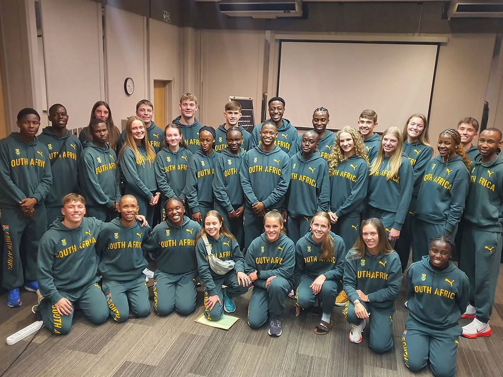 The South African U18 & U20 team pictured on Monday 14 July before jetting off for Nigeria. Photo Credit: Cecilia van Bers.