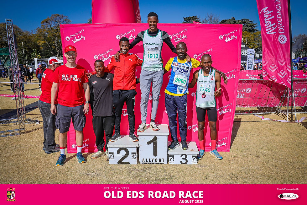 Pheko and Monnatlala on the podium alongside one of the top runners of his generation Precious Mashele. Photo Credit: SMacPix.