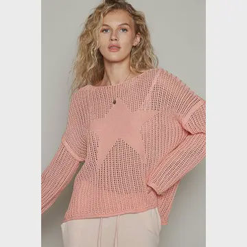 Round Neck Long Sleeve Star Weave Sweater