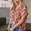 Thumbnail: Floral Crew Neck Short Sleeve Blouse
