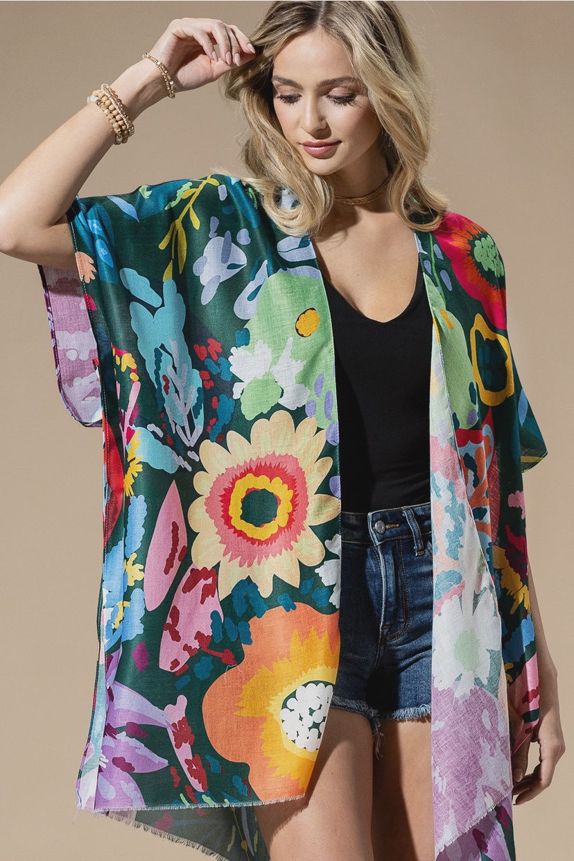 Multi Color Flower Kimono