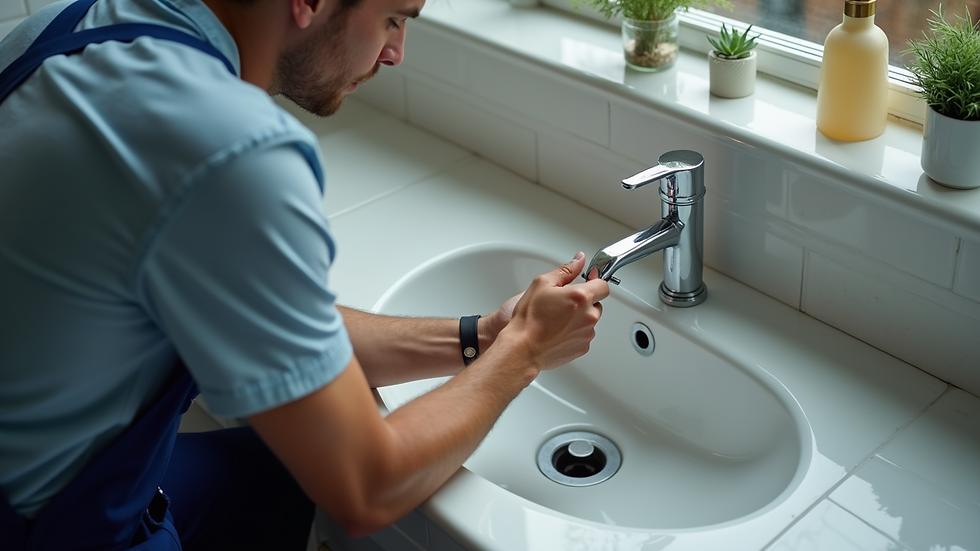 High angle view of a local plumber fixing a bathroom sink