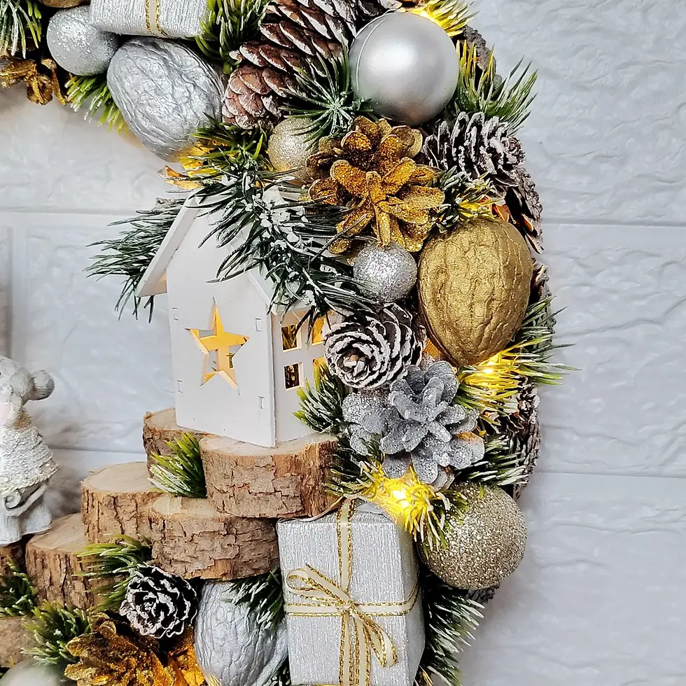 Miniatura: Luxuriöser Weihnachtskranz in Gold-Silber Märchenkranz mit Lichtern