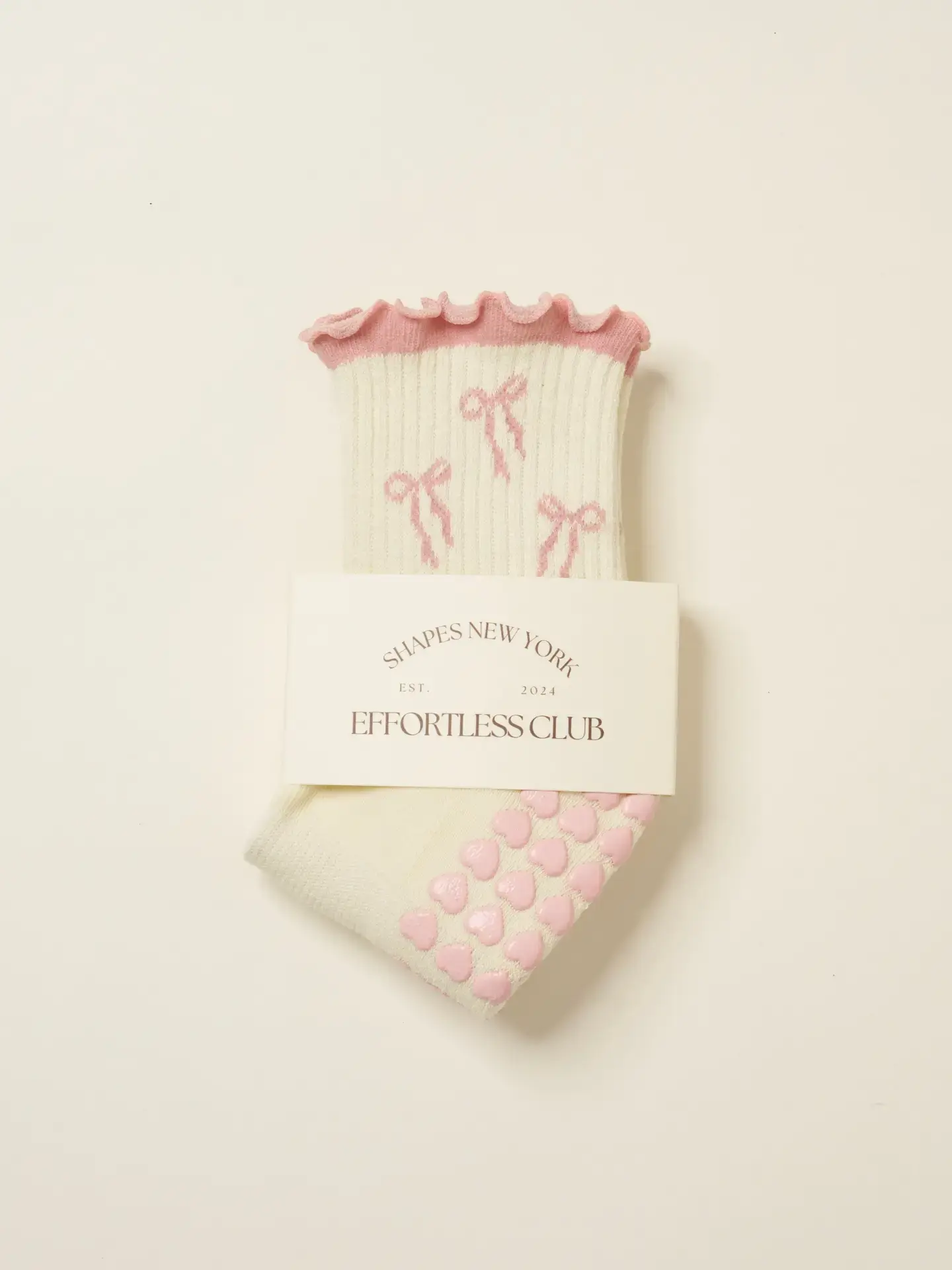 Soft Pink Bow Ruffle Grip Sock