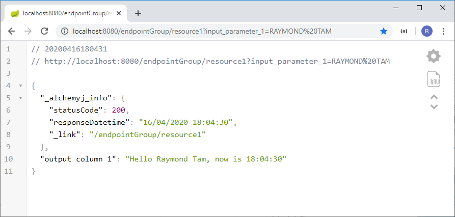 Your API response in browser
