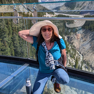 The author on the glass skywalk with the valley behind and below