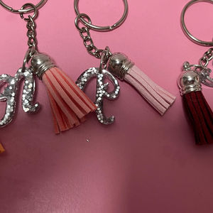 Silver Glitter letter Keychains 