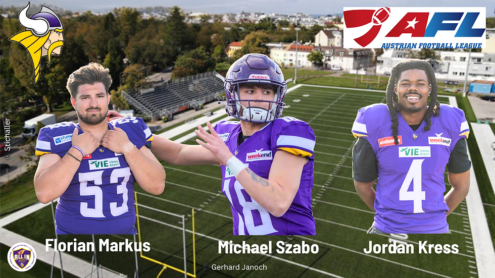 AFC Vienna Vikings - Drei neue Spieler: Erfahrung, Talent und neue Impulse für die restliche Saison