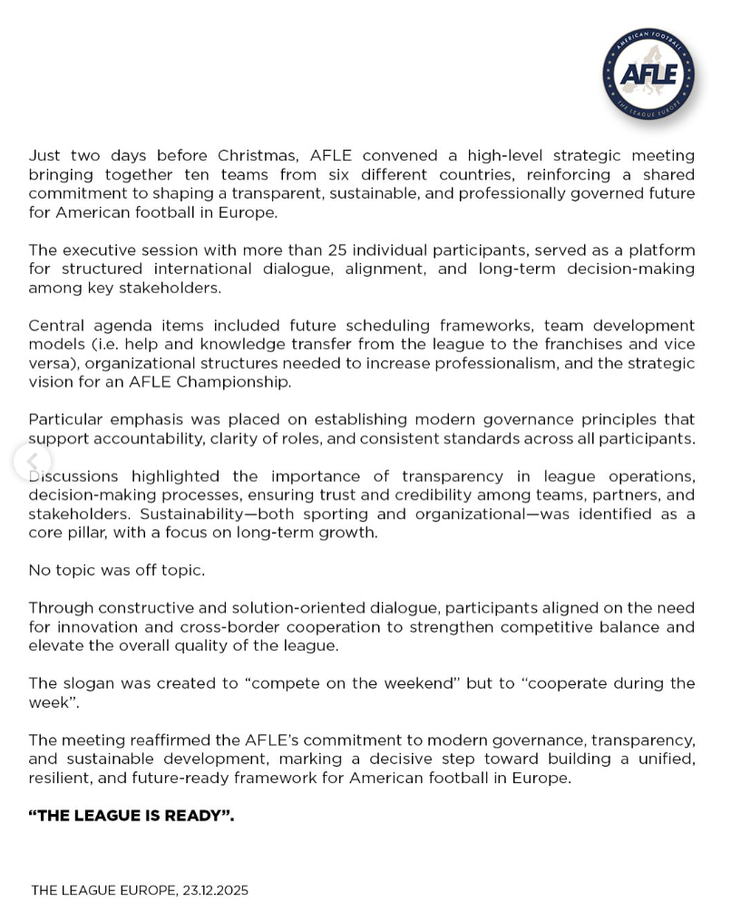 Veröffentlichung der AFLE - The League: Europe