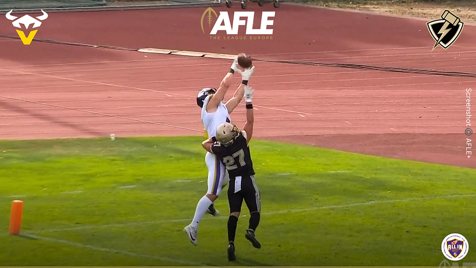 Vienna Vikings ex-NFL TE #7 Bernhard Seikovits - nicht zu verteidigender 18yds TD-Pass in die Berliner Endzone