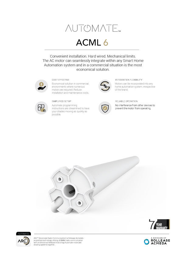 Automate M6 Motor - 6Nm - AC 240 Volt - Roller Blind Motor FEATURES