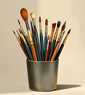 artist's paint brushes in container, the largest made of bronze.jpg