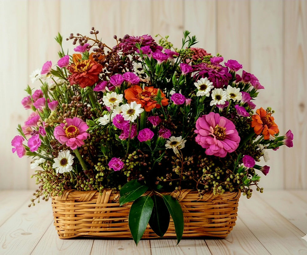 Canasta de flores con flores exoticas para regalo en CDMX