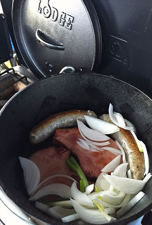 making dinner in a Lodge dutch oven